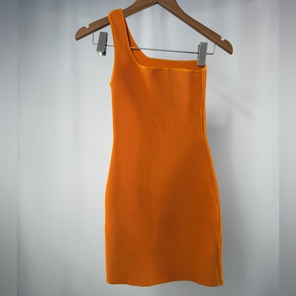 Aritzia Babaton Sculpt Knit One Shoulder Mini Dress in Orange Size Small - Picture 4 of 8